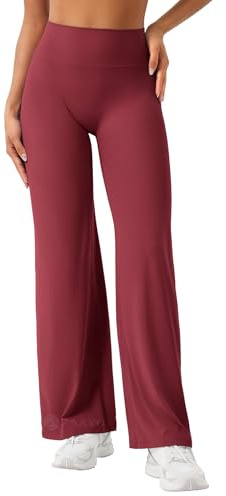 ZAAYO Nahtlose Straight Leggings Damen Hohe Taille Flared Leggings Yoga Hosen Sport Yoga Legging Damen Gym Yoga Pants Schlaghose Anchor Red S