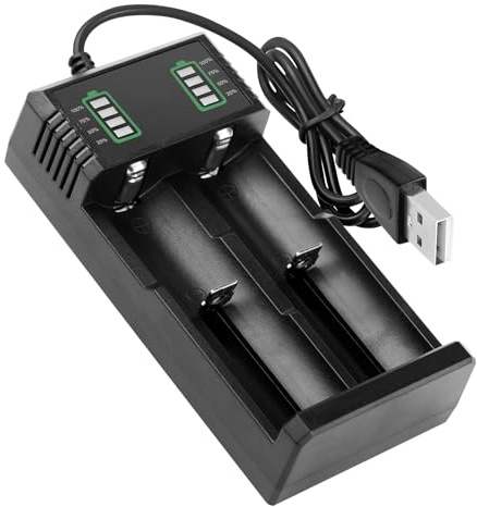 18650 Battery Charger, 3.7V Batteries Rechargeable Charger 18350 14500 16340 17500 17670 18500 21700 26650 Li-Ion Battery, Universal Fast Dual Charge With USB Cable Spring-Loaded Battery Tray