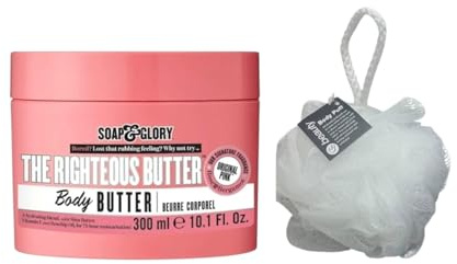 Soap Glory Body Butter Leaves Skin Feeling Velvety Soft And Smooth (300ML) With Free Beauty Body Puff (Any Colour)