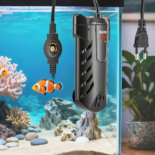 Eirolace Riscaldatore per Acquari 100W con Termostato Digitale LED, Temperatura 15-34°C, Riscaldatore Acquario Piccolo Fino a 50L per Betta Guppy e Tartarughe, Controllo Automatico Sicuro
