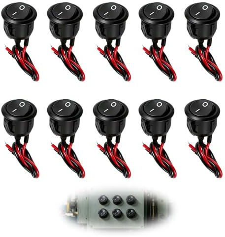 10PCS Interrupteurs à Bascule 12V à Bascule Ronds, Mini Interrupteur 12V avec Fil, Bouton On Off pour Voiture Moto, Interrupteur Voiture 2 Broches pour Éclairage et Appareils