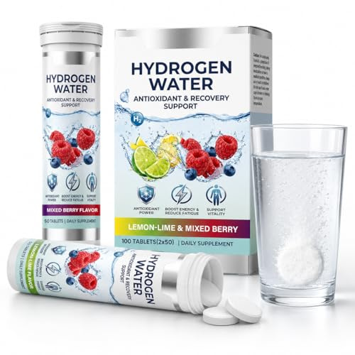 Tabletas de Agua Hidrogenada, Tabletas de Hidrógeno Molecular, Sabor Limón-Lima y Bayas Mixtas, Suplemento Diario de Magnesio para Energía, Vitalidad y Recuperación Antioxidante, 100 Piezas
