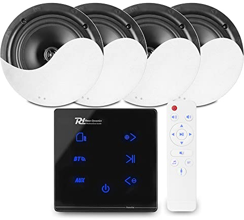 Power Dynamics Bluetooth Ceiling Speaker System – A100B Bluetooth Wall Amplifier & 4x NCSS5 5.25 Ceiling Speakers – Home Audio Music Kit, Flush-Mounted, Wireless Hi-Fi Stereo Sound Solution