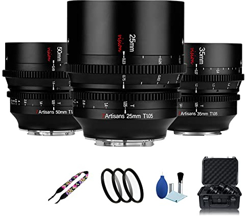 7artisans APS-C - Obiettivi cinematografici serie Vision T1.05, 25 mm, 35 mm, 50 mm, con messa a fuoco manuale, per fotocamere Sony E Mount A7, A7II, A7III, A7MIII, A7MIII, A7RIV, A9, A6000, A6400