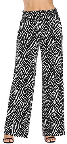 EXCHIC Damen Boho Gerade Beine Elastische Taille Palazzo Hose Freizeit Leichtes Yoga Loungehose mit Taschen (M, Series 2#11)