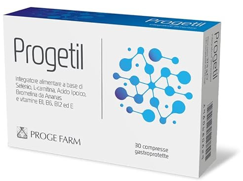 PROGE FARM Progetil 30 Compresse - Integratore Alimentare a base di Selenio, L-carnitina, Acido lipoico, Bromelina da Ananas e Vitamine B1,B6,B12 ed E
