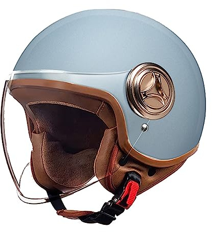 Casco Moto Retro,ECE Homologado Abierta Medio Jet Casco,Casco Scooter con Visera,Ciclomotor Casco para Hombres y Mujeres Adultos