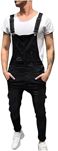 vokkrv 2023 Peto Vaquero de Mono otoño Hombre Casual Pantalones de Mezclilla Rasgados Retro Moda Denim Jeans de Trabajo con Bolsillo clásico Sueltas Jumpsuit Informal Overall pantalón Largos