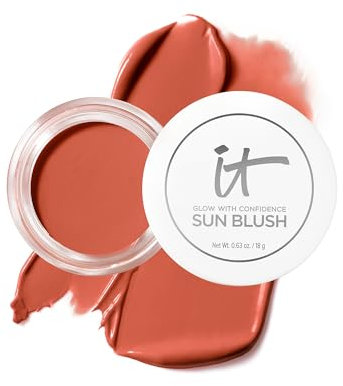 IT COSMETICS, Blush Crème + Bronzer 2 en 1 Confidence In A Sun Blush, Effet Bonne Mine, Autobronzant, Teint Glowy, À l'Acide Hyaluronique, Tous Types de Peau, Teinte : Sun Warmth 30