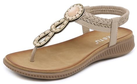 Meik Mangni Donna Sandali Piatti Estive Bohemia Pantofole Infradito da Spiaggia Ciabatte Antiscivolo Punta Aperta A Beige 37 EU
