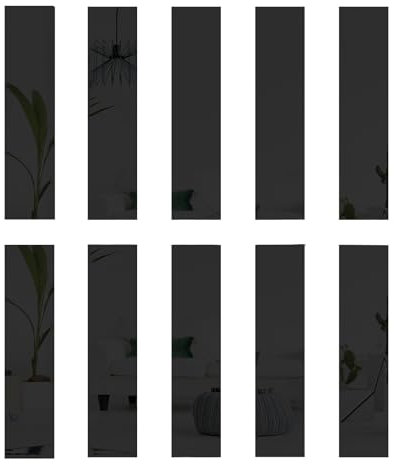 KMQRDZi 10 specchi in vetro 5 x 20 cm, piastrelle a specchio, decorazione da parete, adesivo rettangolare in acrilico, effetto 3D, specchio da parete autoadesivo, fai da te (nero)