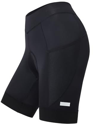 NUCKILY Damen Fahrradshorts, Gepolsterte Fahrradshorts Schnelltrocknende Fahrradshorts mit Tasche, Damen Kurze elastische Fahrradshorts mit Sitzpolsterung, 4D Fahrradshorts für Frauen, S