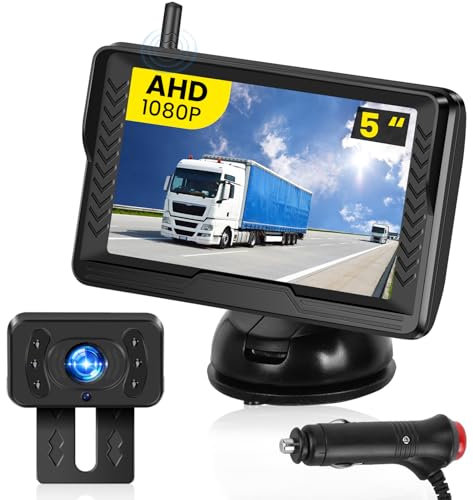 Inefala Kit de Monitor de Cámara de Marcha Atrás Inalámbrico con Pantalla de 5 Pulgadas, IP69 Impermeable Visión Nocturna Camaras de Visión Trasera Reversa para Camiónes, Remolques, Coches, RV