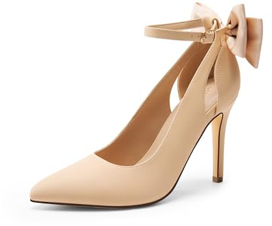 DREAM PAIRS Escarpins à talons aiguilles pour femme avec nœud et bout pointu, Nubuck nubuck, 8.5