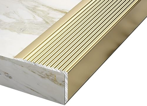 Profilo di Protezione per Bordi Scale 40 x 30 mm, Profilo per Gradini in Alluminio 90 cm, Profilo Angolare per Gradino per Piastrelle, Legno, Scale in Marmo(Gold)