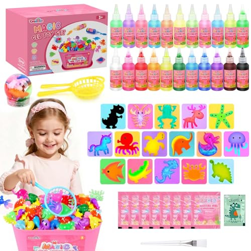 Dreamon Set de Aqua Gelz, 53 PCS Kit Creativo Aqua Fairy Gel con 22 Colores y 16 Moldes, Juguete DIY Creativo Tipo Aqua Gelz para 3 4 5 niños, Regalo Educativo Temática Rosa