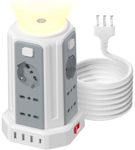 3 M Ciabatta Elettrica Multipresa con Luce 12 Universali ITA e Schuko,4 USB