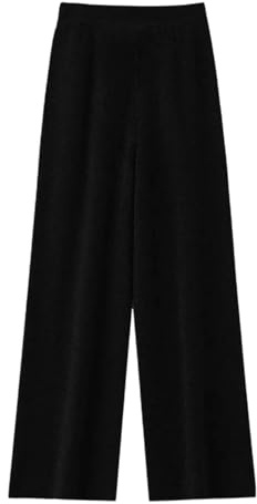 Women 100% Merino Wool Knitted Basic Soft Warm Cashmere Knit Trousers Simple Wide Leg Pants Black M