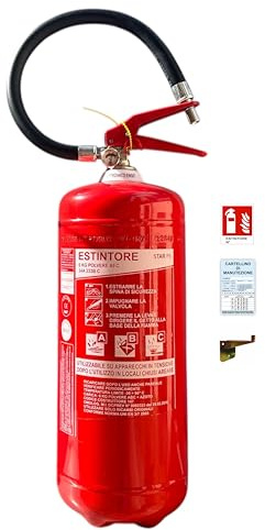 Estintore a polvere kg 6 2025 omologato e certificato con staffa e cartello pvc adesivo con cartellino di Manutenzione semestrale per uffici negozi hotel case vacanze UNI EN 3-7