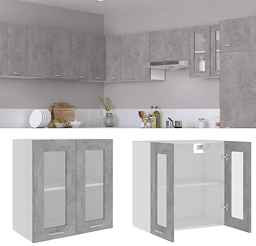 QZZCED Vitrina Colgante Lyon de Madera de ingeniería en Gris hormigón 60x31x60 cm, Armario de Cocina con Vidrio y Dos estantes, diseño Funcional para Almacenamiento organizado,