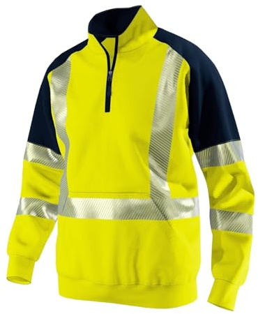 Generisch Felpa da uomo con chiusura lampo a quarto di avvertimento, per autunno e inverno, giacca di avvertimento a contrasto, antivento, calda, comoda felpa da lavoro, giallo., M