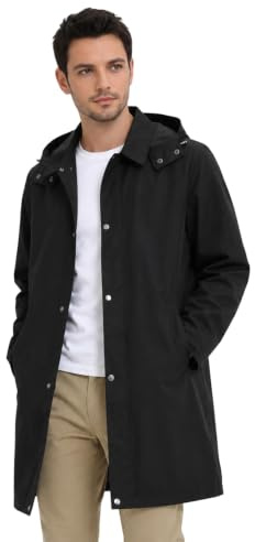 Allthemen Trenchcoat för män, vardaglig vindjacka, ytterrock, kavajslag, mellanlång jacka med avtagbar huva