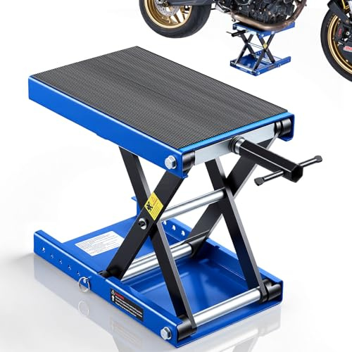 VEVOR Martinetto a Forbice, Piattaforma di Sollevamento Compatta Carico Max 499 kg, Escursione di Sollevamento 9,5-34 cm per Manutenzione Moto da Officina Garage, Sollevatore in Acciaio, Colore Blu