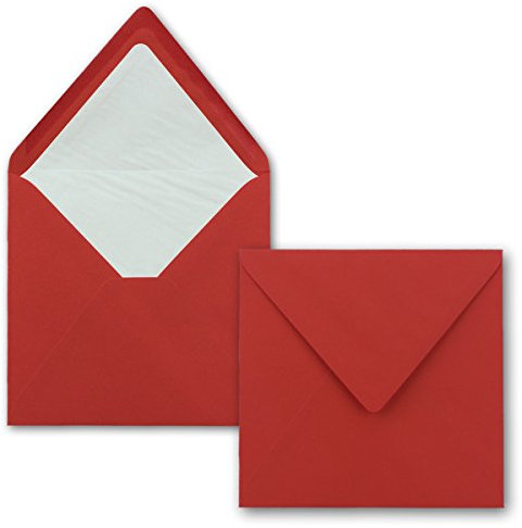 50x Briefumschläge Quadratisch 16 x 16 cm Rosenrot (Rot) - Umschläge mit weißem Seidenfutter - Kuverts ohne Fenster & mit Nassklebung - Für Einladungskarten zu Hochzeit und Geburtstag