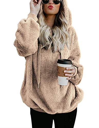 iWoo Sweat à capuche pour femme - En polaire - Pull chaud - Automne et hiver - Manches longues - Uni - Décontracté
