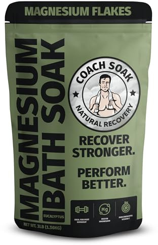 Coach Soak Recovery Bath Soak - Alternative to Epsom Salt Bath Soak - Fast-Absorbing Pure Magnesium Flakes & Dead Sea Salt with 21 Minerals, Bath Salts & Essential Oils - 3 lb, Eucalyptus Tee Tree