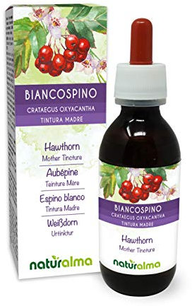 Weißdorn (Crataegus oxyacantha) Blüten und Blätter Alkoholfreier Urtinktur Naturalma - Flüssig-Extrakt Tropfen 120 ml - Nahrungsergänzungsmittel - Veganer