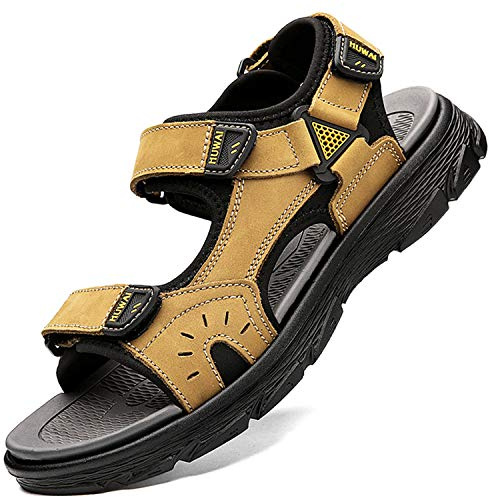 Lvptsh Sandalias Hombre Zapatillas de Senderismo Transpirable Peso Ligero Cuero Camper Deportivas Sandalias Pescador Playa Zapatos,Amarillo 1,EU43