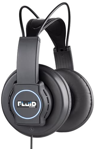 Fluid Audio Auriculares de Estudio Focus (diseño sobre la Oreja, transductores de neodimio de 50 mm, Incl. Cable de 3 m, Adaptador de 6,3 mm, Bolsa de Viaje, Auriculares con Cable), Negro