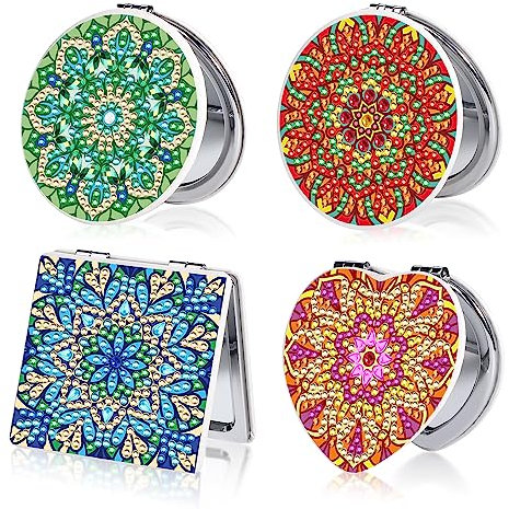 Savita 4st Diamond Painting Mirror, Kleiner Exquisiter DIY Diamant Gemälde Set Tragbarer Taschenspiegel Faltbarer Geldbörsenspiegel Diamant Gemälde Spiegel für Mädchen und Frauen