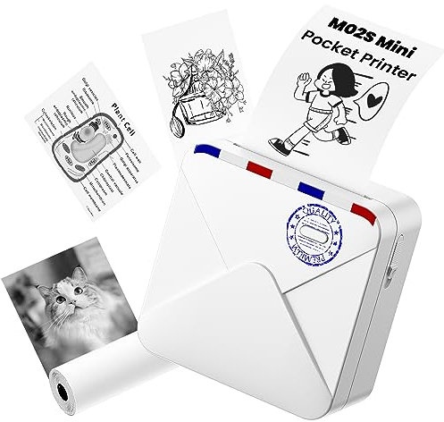 Omezizy Mini Drucker für Smartphone-M02S Tintenloser Bluetooth-Thermodrucker für Phones, Minidrucker für Notizen,Tagebücher,DIY-Projekte,Geschenke,Print Pod für Schule/Büro/Weihnachten