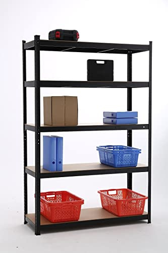 Panana 5 Tier Heavy Duty Boltless Metal Shelving Storage Rack Shelf 180cm/150cm for Garage Home (Black, H 180 x W 120 x D 45 cm)