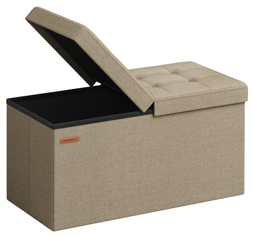 SONGMICS Storage Ottoman, Foldable Storage Bench, 38 x 76 x 38 cm, Flipping Lid, 300 kg Load Capacity, for Hallway, Living Room, Bedroom, Camel Brown LSF046K51