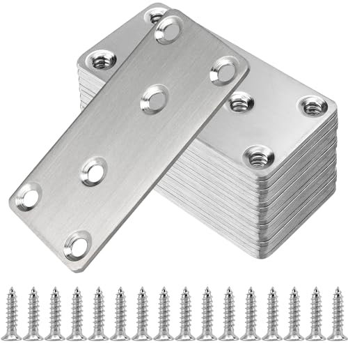 NAMYEUT 20 Pletinas Metálicas Planas Perforadas, 80 x 40 x 2 mm, Conectores Planos de Acero Inoxidable, Chapa Perforada, Escuadras Metálicas para Muebles de Madera