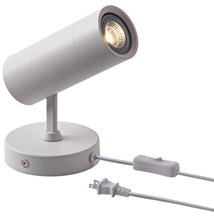 Aisilan Plug in Spotlight Fixtures with On/Off Switch, 7W Replaceable GU10 Bulb Adjustable Spotlight Indoor, Warm White 3000K Wall Sconce for Living Room Bedroom Plant Artwork (White)