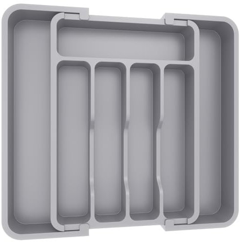 Lifewit Organizador Cuberteros para Cajón Cocina, Libre de BPA Bandeja Cubiertos Extensible, Separador Cubiertos Utensilios Cajón Almacenaje Cocina, Cajas para Cubertería, Gris, Tamaño M