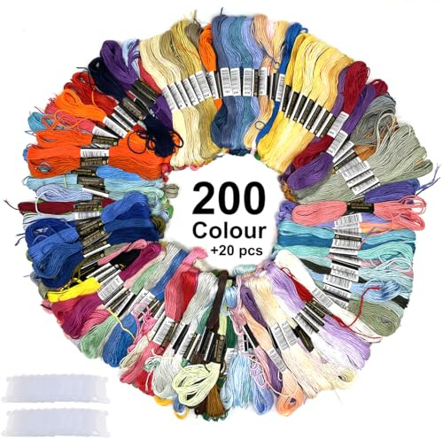 Bracelet String Kits, 200 Colors Rainbow Color Embroidery Thread, Cross Stitch Embroidery Thread, Cotton Thread, Bracelet Yarn, Craft Threads with 20 Plastic bobbins(200 Color)