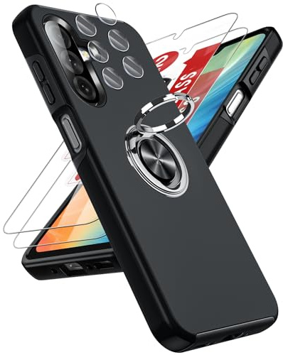 LeYi for Samsung Galaxy A26 5G Phone Case with 2 Tempered Glass Screen Protector, 2 Camera Lens Protector and Invisible Phone Ring Holder, Shockproof Protective Cover for Samsung Galaxy A 26 - Black