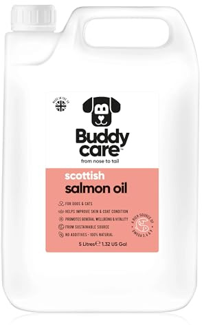 Buddycare Scottish Salmon Oil for Dogs and Cats (5L) 100% Natural & Sustainable Supplement | Rich in Omega 3, 6 & 9 for Boosting the Health & Vitality of your Pet’s Skin, Coat & Immune System