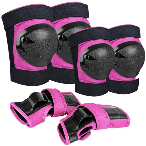 iMoebel Schützer Schonerset 6 in 1 Inliner Protektoren Set Kinder Schutzausrüstung, Verstellbare Knieschoner Ellenbogenschützer Handgelenkschoner für Skaten Fahren Roller Skateboard, Rosa S