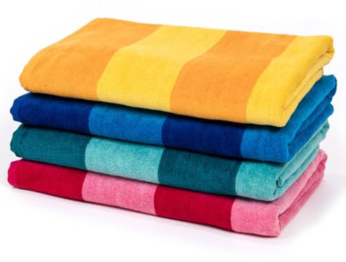 MOMOMUS Strandtücher mit Gestreift Cabana 4er-Pack - Touch Velours, Groß und Ultra-saugfähig - 86x155 cm