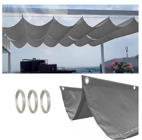 WIGING Retractable Wave Sun Shade Sail, Water Proof Pergola Shade Cover With Mounting Kit, UV And Sun Protection Canopy For Yard Deck Lawn Garden Patio Carport(Gray)