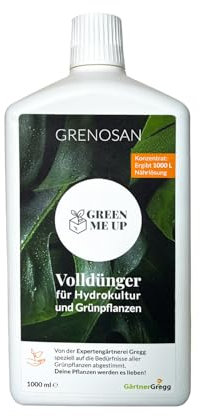 Volldünger für Hydrokultur & Grünpflanzen | Grenosan Flüssigdünger für Pflanzen in Erde & Hydrokultur | mit Makro- & Mikronährstoffen | 1L Flasche reicht für 1000 L Gießwasser | Green Me Up