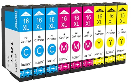kamo 9er-Pack 16XL Druckerpatronen Kompatibel mit Epson 16 16XL Patronen Multipack, für Workforce WF-2010W WF-2510WF WF-2520NF WF-2530WF WF-2540WF WF-2630WF WF-2650DWF WF-2660DWF WF-2750DWF