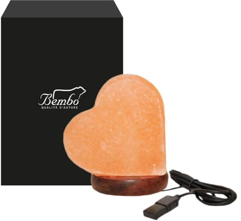 Bembo Calidad de Autor Lámpara de Sal del Himalaya en Forma de Corazón USB, LED Multicolor – Sal Natural, 9 x 7 x 10,5 cm – Idea de Regalo Romántica.