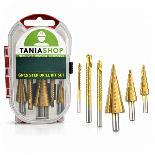 Set 6 Pezzi Punte a Gradino HSS Titanio per Trapano 4-12mm 4-20mm 4-32mm + Punte Elicoidali 3, 6, 8mm Punte Coniche Multidiametro per Metallo, Lamiera, Alluminio, Legno e Plastica